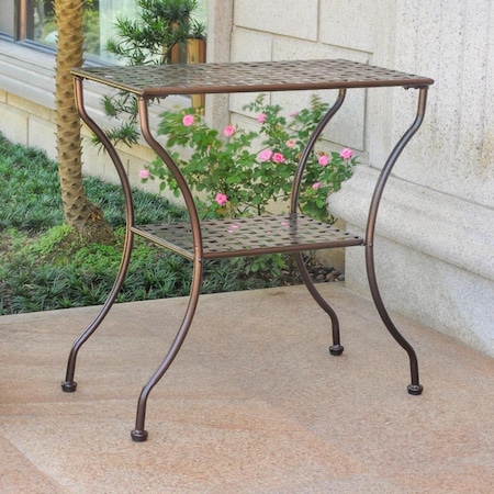International Caravan Mandalay Iron Rectangular 2 Tier Table, Bronze 3471-HD-BZ